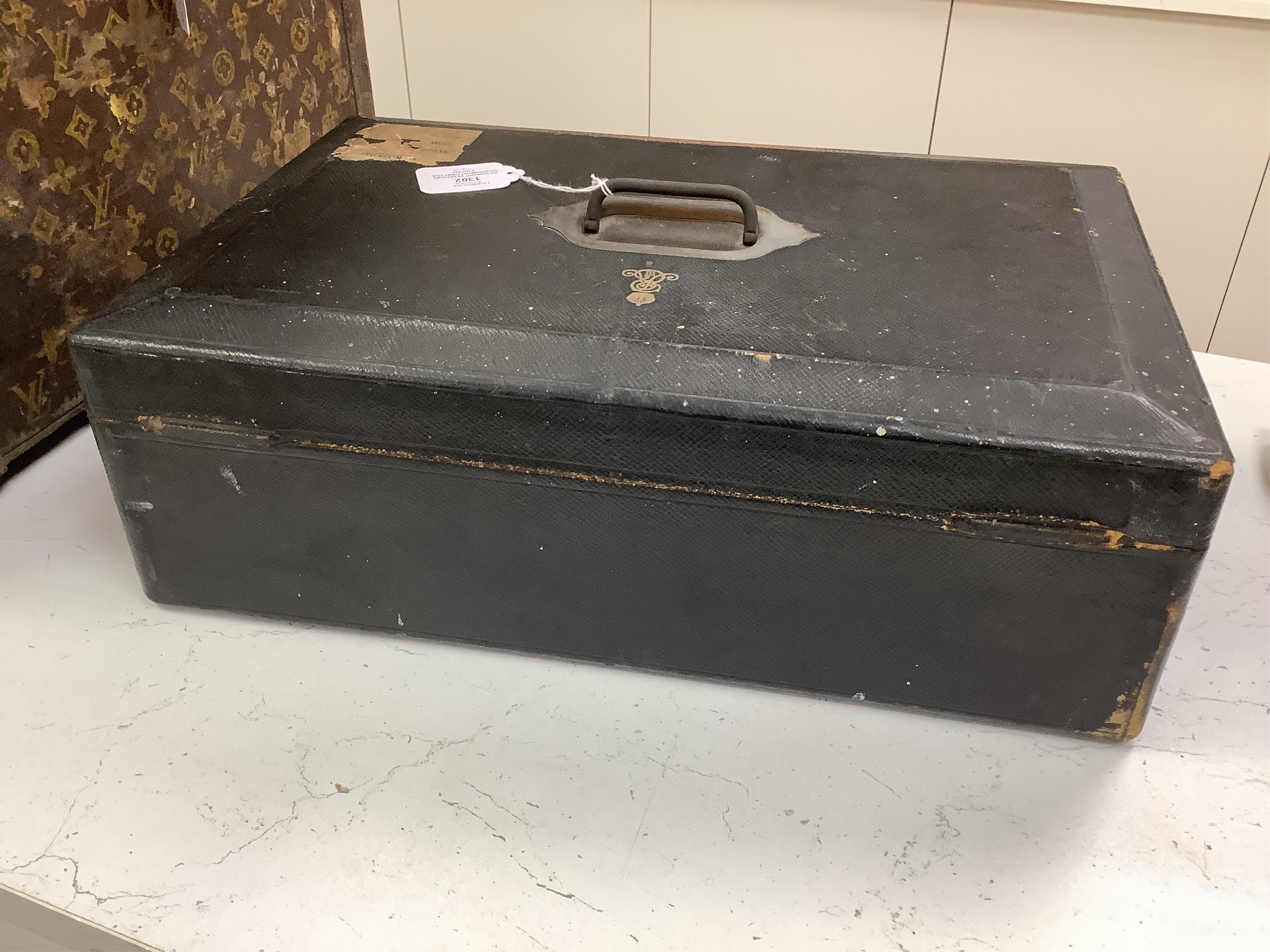 An Edward VII official government Director of Public Prosecutions black leather despatch type document box, 46cm wide., During the reign of Edward VII the post of Director of Public Prosecutions was held by Hamilton John